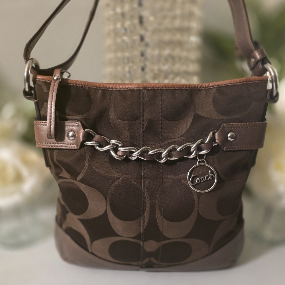 Coach Brown Signature Chain Tote